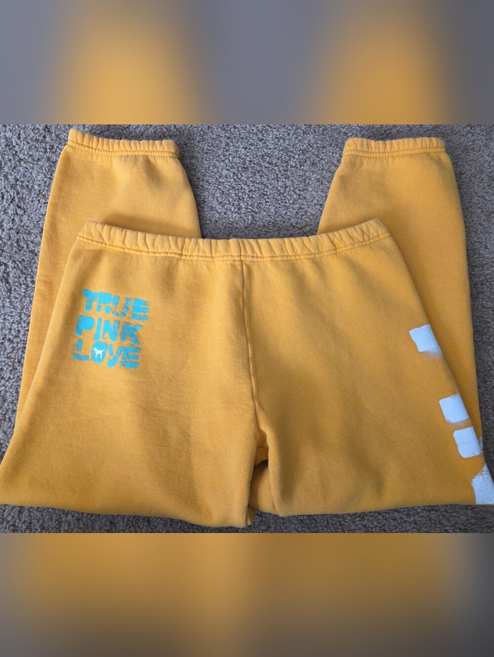 PINK Victoria's Secret Yellow Graphic Women’s Sweatpants Sz Small